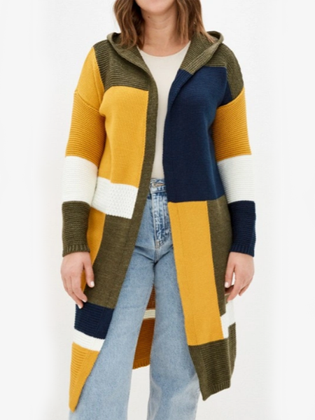 

Color Block Casual Sweater Coat, Multicolor, Sweaters
