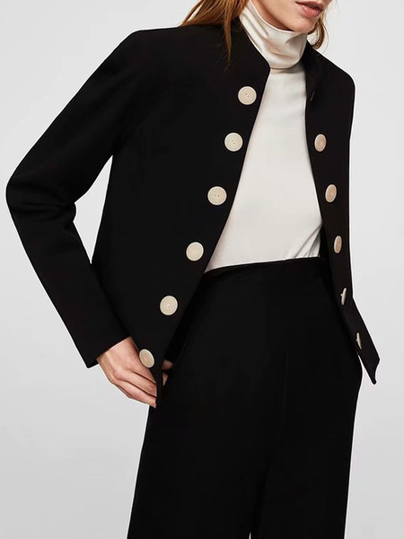 

Loose Stand Collar Long sleeve Jacket, Black, Jackets