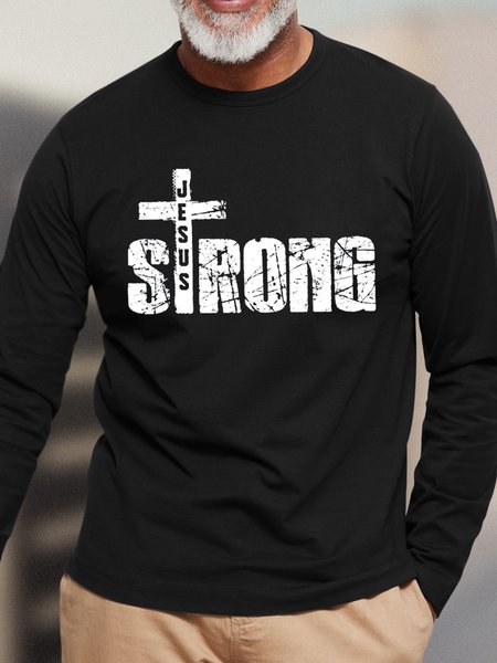 

Corssing Strong Men Loose Casual T-Shirt, Black, Long Sleeves