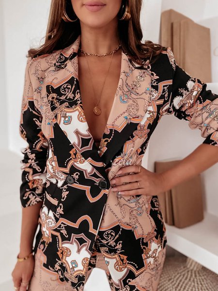 

Long sleeve Abstract Lapel Collar Regular Fit Blazer, Coffee, Blazers