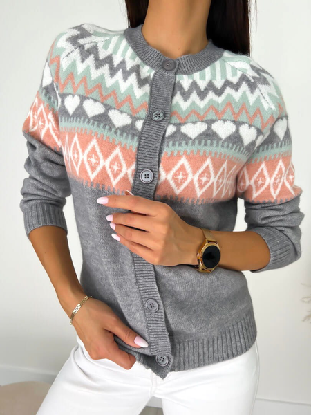 

Geometric Loose Casual Sweater Coat, Gray, Sweaters