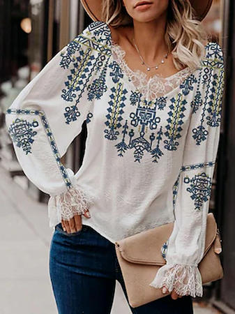 

Ethnic Regular Fit V neck Urban Tops, White, Tops