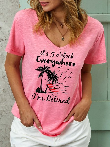 

Women I’m Retired Letters Casual Regular Fit Cotton-Blend T-Shirt, Pink, T-shirts
