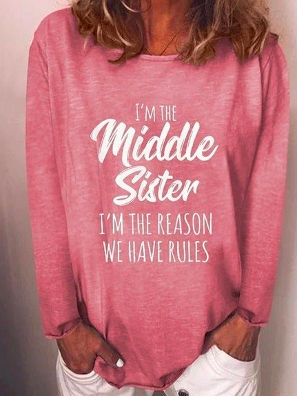 

Casual Text Letters Loose T-Shirt, Pink, T-Shirts