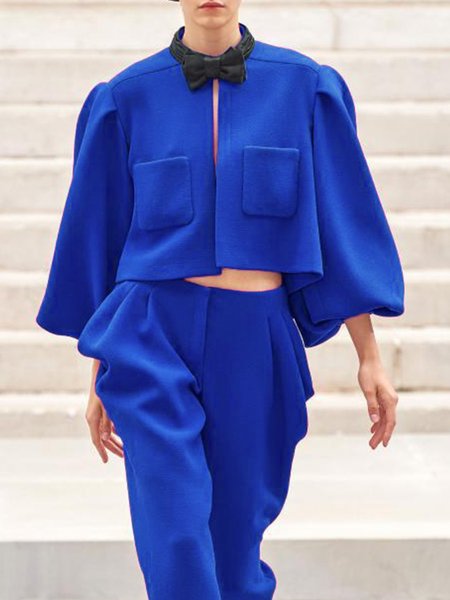 

Daily Elegant Plain Regular Fit Crew Neck Jacket, Blue, Jackets
