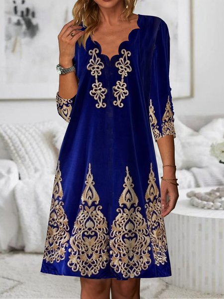 

Court printed Damask V-neck Dress Plus Size, Blue, Dresses