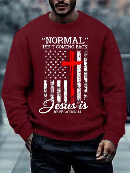 

Men Normal Isn’t Coming Back Jesus Text Letters Crew Neck Casual Sweatshirt, Red, Hoodies&Sweatshirts