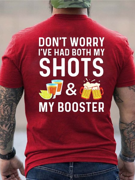 

Men Had Both My Shots My Booster Beer Letters Basics T-Shirt, Red, T-shirts