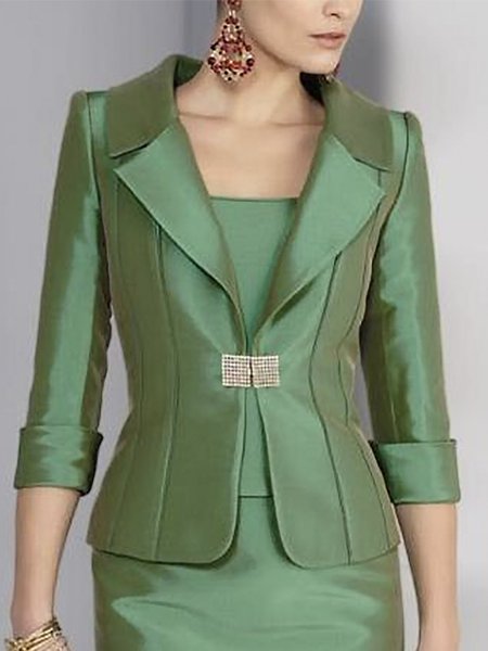 

Elegant Plain Lapel Collar Regular Fit Blazer, Green, Jackets