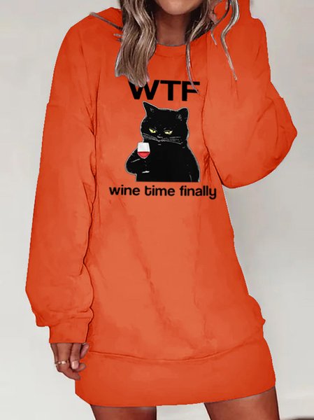

Lilicloth X Kelly WTF Wine Time Finally Women's Cat Sweatshirt Dress, Orange, Dresses