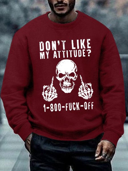 

My Attitude Halloween Skeleton Men Casual Crew Neck Sweatshirt, Red, Hoodies&Sweatshirts