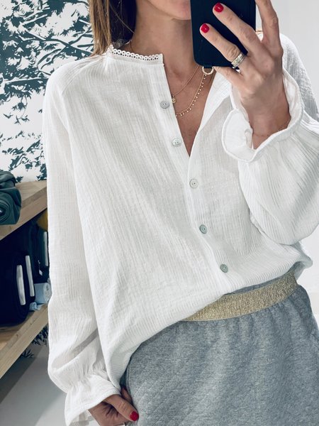 

Lace Glitter Regular Fit Urban Blouse, White, Shirts & Blouses