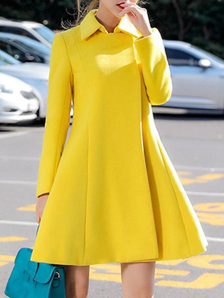 

Daily Long sleeve Regular Fit Elegant Shawl Collar Overcoat, Yellow, Coats