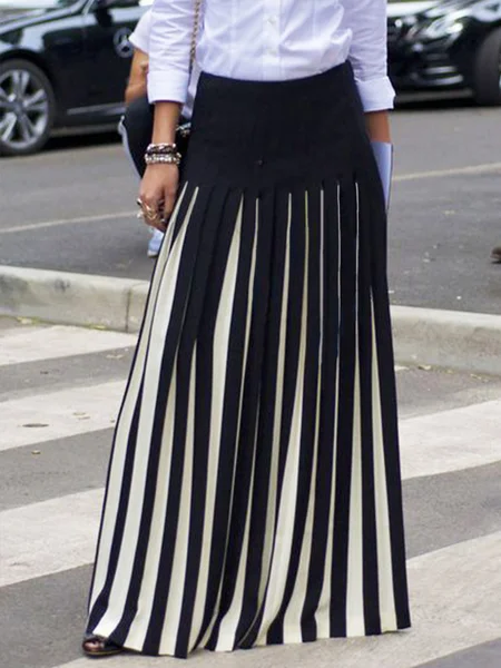 

Elegant Urban Color Blockt Skirt, Black-white, Skirts