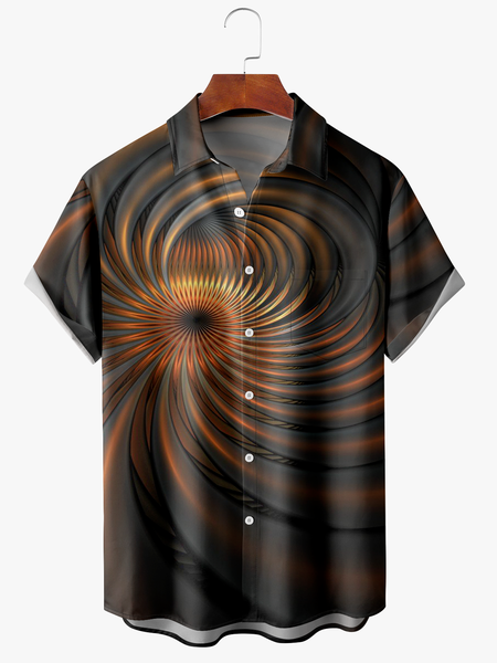 

Geometry Chest Pocket Short Sleeve Casual Shirt, Black, Men Shirts