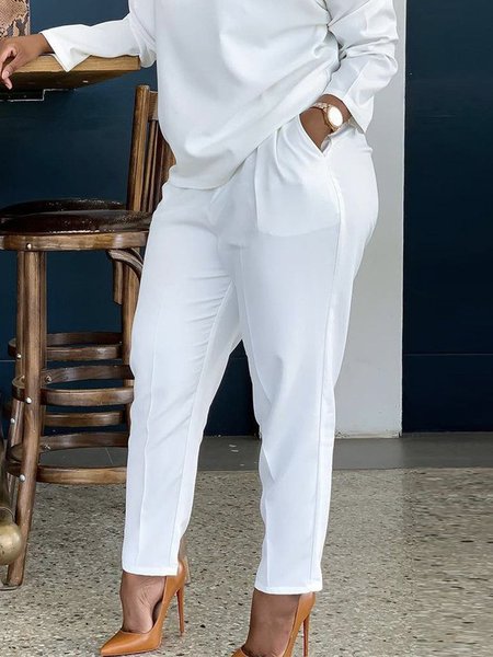 

Simple Fashion Regular Fit Plain Pants, White, Pants