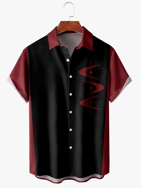 

Men's Art Geometric Print Fashion Hawaiian Lapel Short Sleeve Shirt, Black, Short Sleeve Shirts