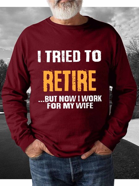 

Work For Wife Funny Words Men Crew Neck Casual Letter Sweatshirt, Red, Hoodies&Sweatshirts