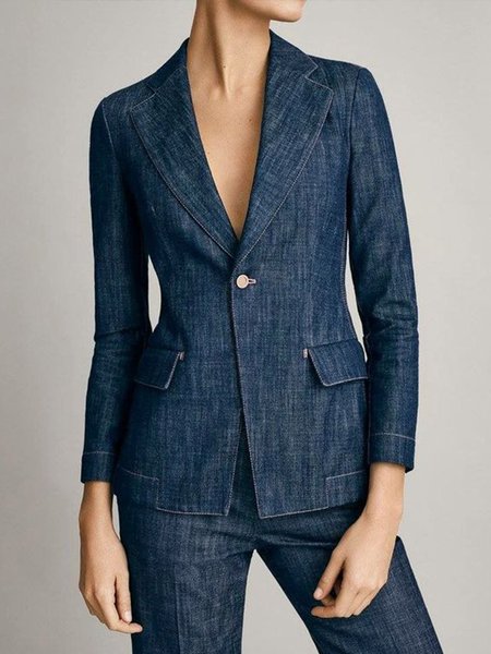 

Urban Plain Lapel Collar Long sleeve Blazer, Blue, Blazers