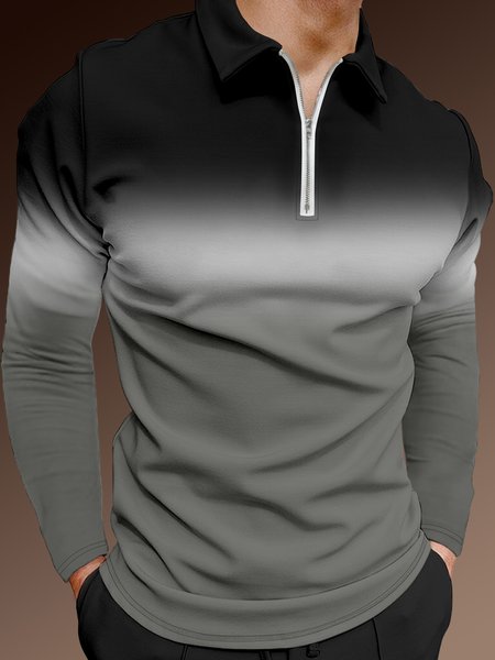 

Casual Art Collection Gradient Pattern Lapel Zip Long Sleeve Print Polo Shirt, Gray, Long Sleeve T-shirts