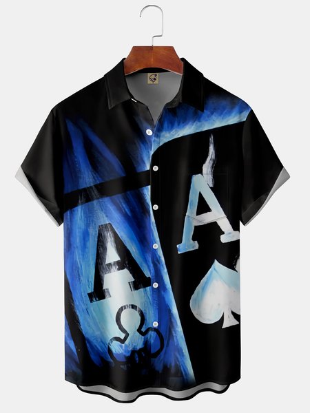 Men's Casual Short Sleeve Hawaiian Shirt with Chest Pocket, Black, Short Sleeve Shirts