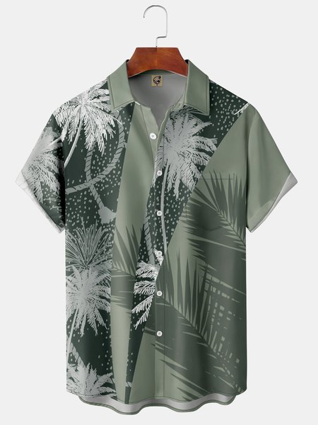 

Men's Coconut Tree Print Casual Breathable Hawaiian Short Sleeve Shirt, Green, Short Sleeve Shirts