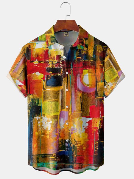 

Men's Art Print Casual Breathable Short Sleeve Shirt with Pockets, As picture, Short Sleeve Shirts