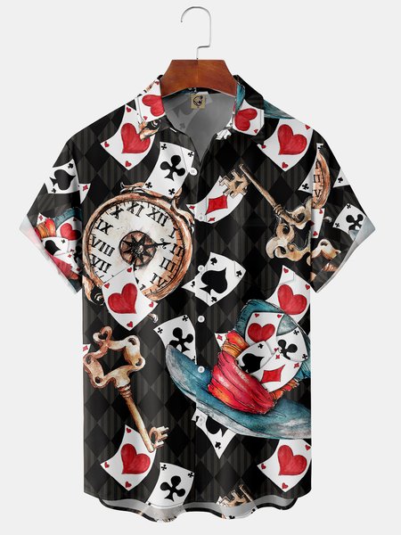 

Men's Casual Short Sleeve Hawaiian Shirt with Chest Pocket, Black, Short Sleeve Shirts