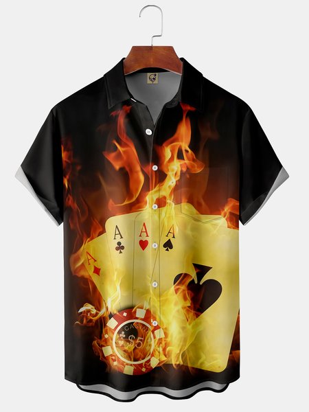 

Men's Casual Short Sleeve Hawaiian Shirt with Chest Pocket, Black, Short Sleeve Shirts