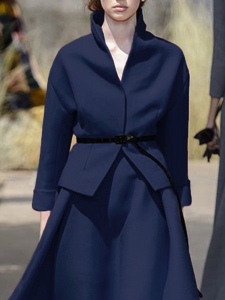

Plain Urban Simple Stand Collar Jacket, Royal blue, Jackets