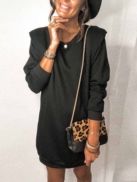 

Basic casual loose sweater dress plus size, Black, Mini Dresses