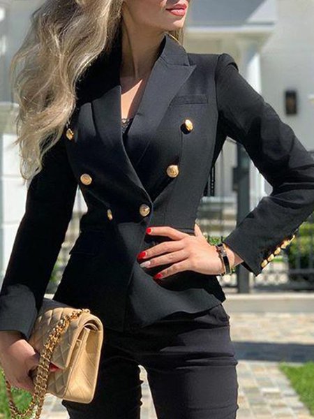 

Plain Urban Lapel Collar Double Breasted Blazer, Black, Blazers