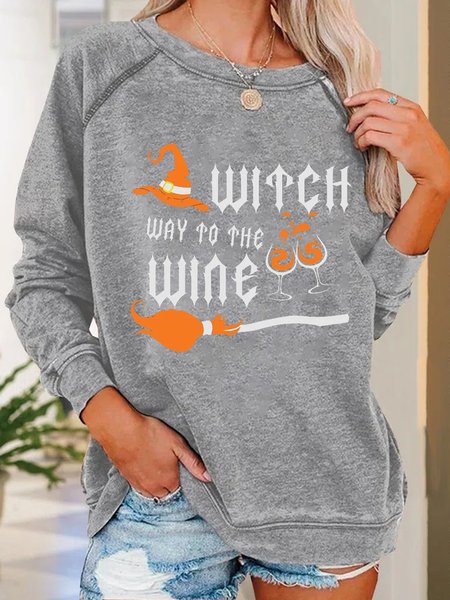 

Halloween Witch And Broom Women Simple Loose Sweatshirts, Gray, Hoodies&Sweatshirts