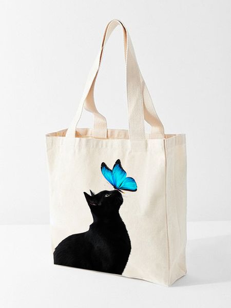 

Cat Butterfly Graphic Shopping Totes, White, Bags