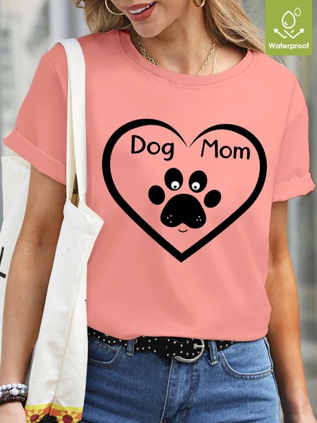 

Lilicloth X Paula Dog Mom Heart Waterproof Oilproof And Stainproof Fabric Women's T-Shirt, Pink, T-shirts