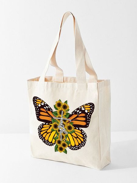 

Butterfly Graphic Shopping Tote, White, Bags