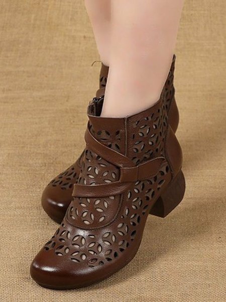 

Vintage Cutout Chunky Heel Boots, Deep brown, Boots