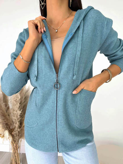 

Casual Plain Warm Hooded Coat, Light blue, Outerwear