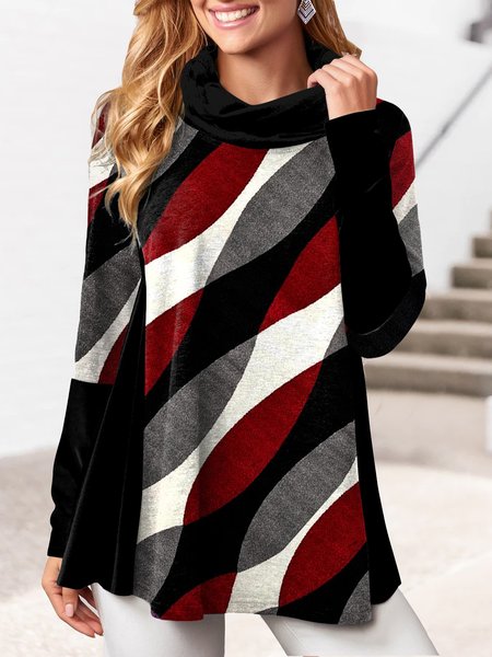 

Casual Turtleneck Color Block Sweatshirt, Multicolor, Tunics