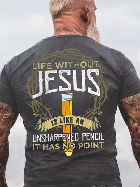 

Mens Jesus Cotton Letters T-Shirt, Gray, T-shirts
