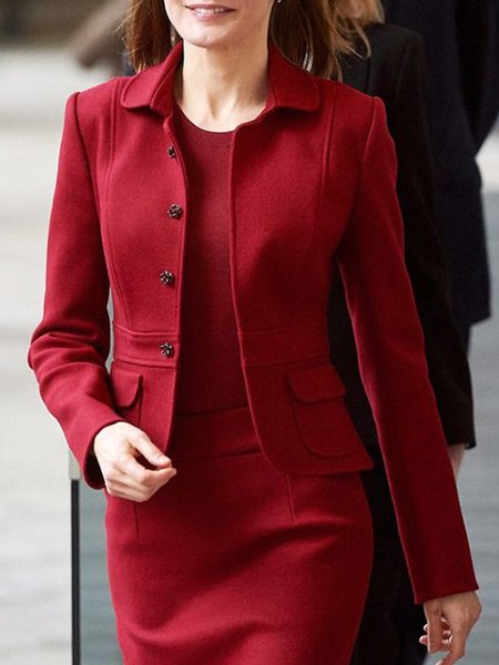 

Urban Shawl Collar Plain Long Sleeve Jacket, Red, Jackets
