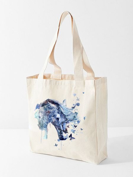 

Horse And Butterfly Graphic Shopping Totes, White, Bags