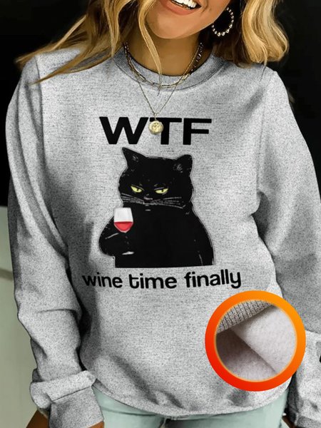 

Lilicloth X Kelly WTF Wine Time Finally Women's Cat Fleece Sweatshirts, Gray, Hoodies&Sweatshirts