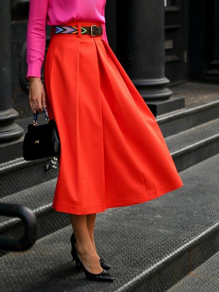 

Red Daily Regular Fit Plain Elegant Skirt, Skirts
