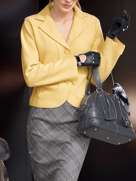 

Long sleeve Plain Regular Fit Elegant Jacket, Yellow, Jackets