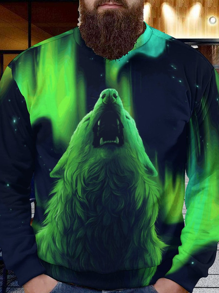 

Men Aurora Wolf Pattern Casual Animal Sweatshirt, As picture, Hoodies&Sweatshirts