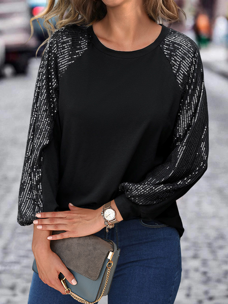 

Casual Sequin Black Round Neck Long Sleeve T Shirt, Hoodies & Sweatshirts