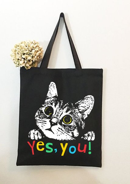 

Yes You Cat Graphic Shopping Tote, Black, Bags