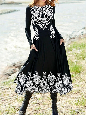 

Cotton-Blend Ethnic Casual Dresses, Black, Dresses