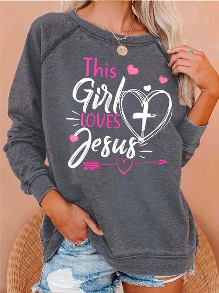 

Women This Girl Loves Jesus Letters Casual Sweatshirt, Gray, Hoodies&Sweatshirts